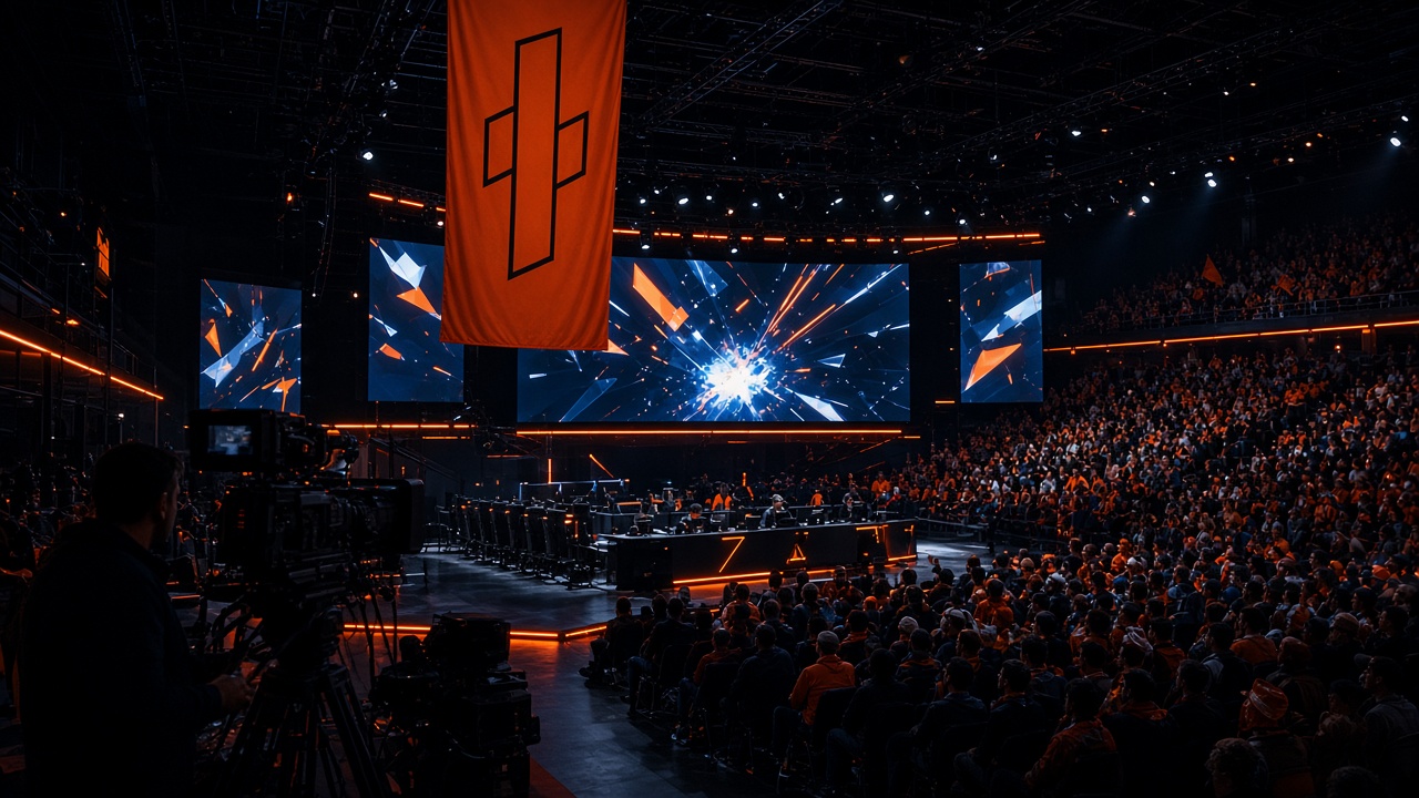 Orange-lit esports tournament arena